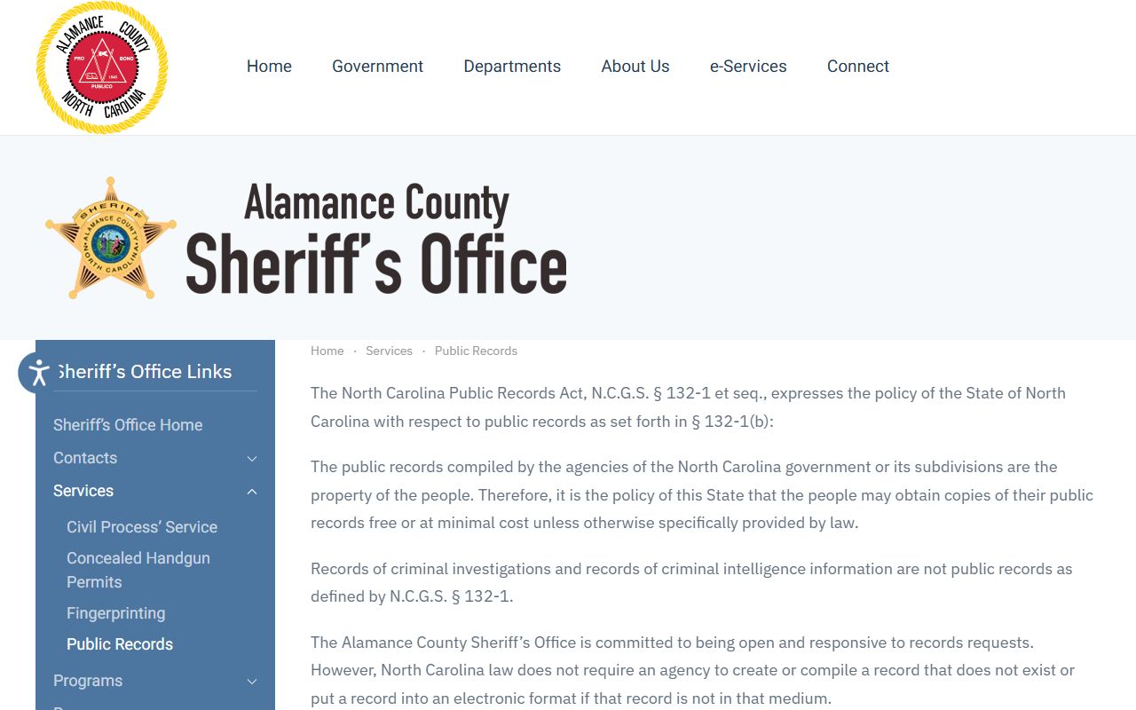 Alamance County inmate records public records request instructions