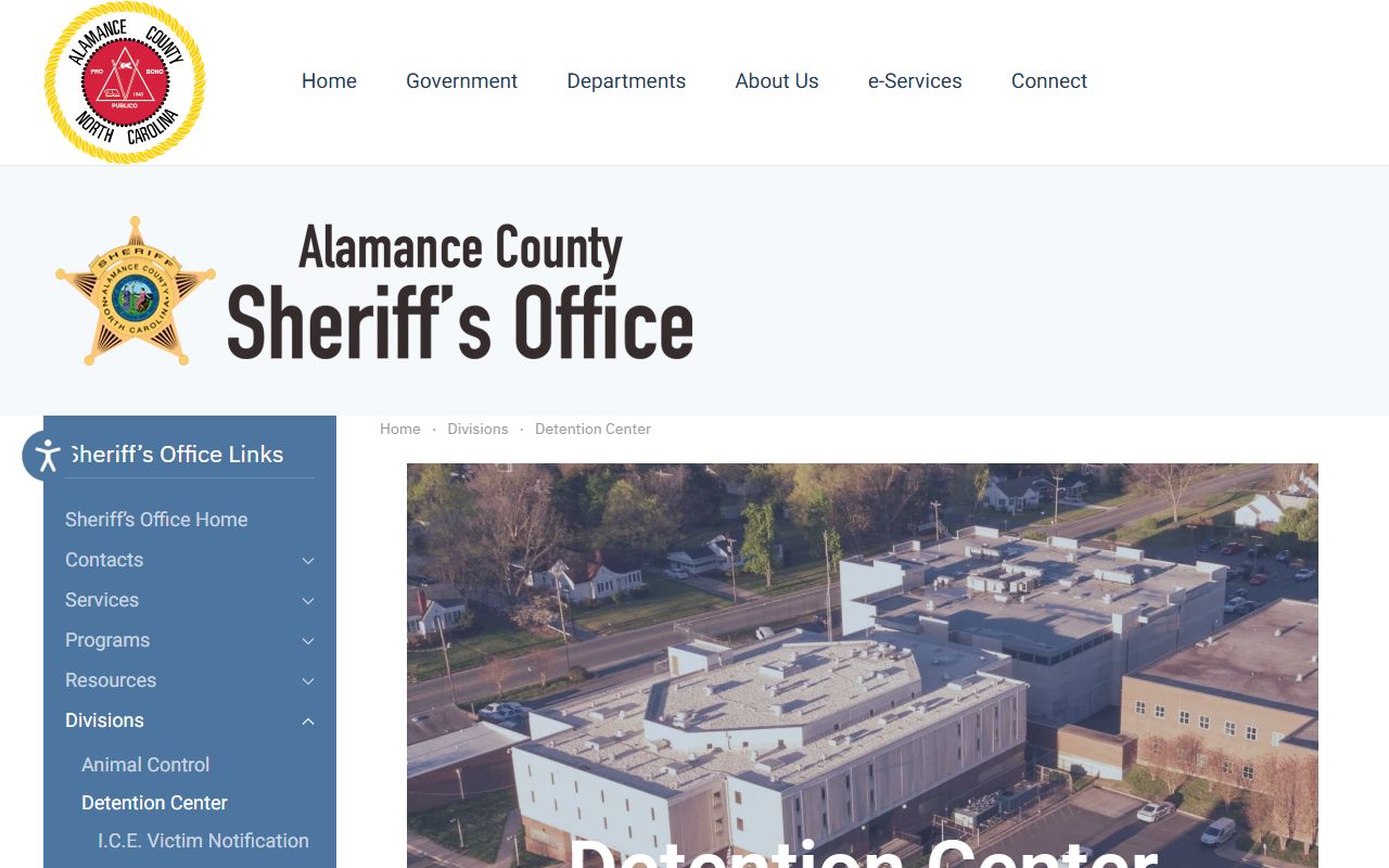 Alamance County Detention Center inmate lookup facility page